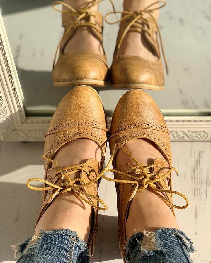 Audrey | Women's Vintage Lace-Up Block Heel Shoes