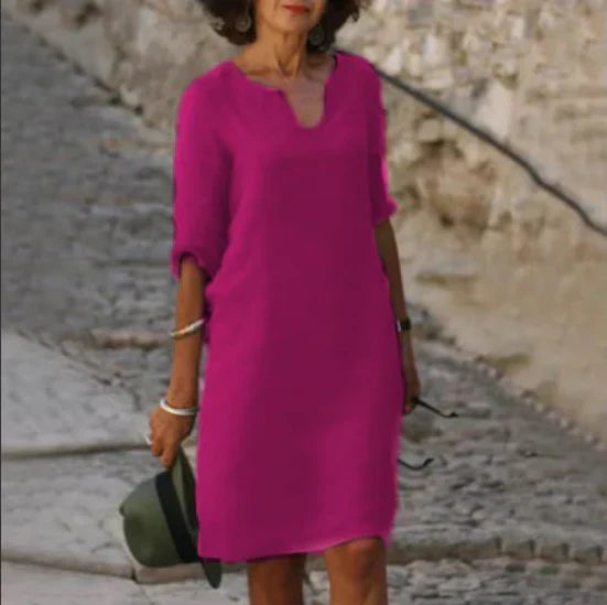 Elena | Women's Relaxed V-Neck Half Sleeve Dress