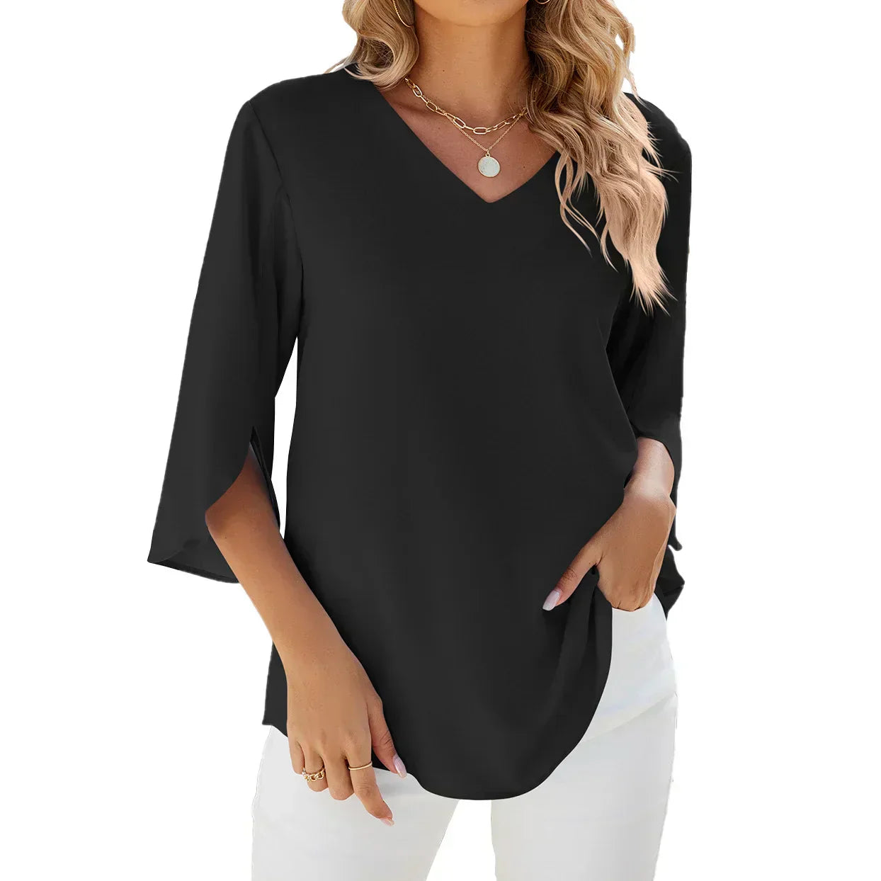 Ava | Women's V-Neck Split-Sleeve Blouse