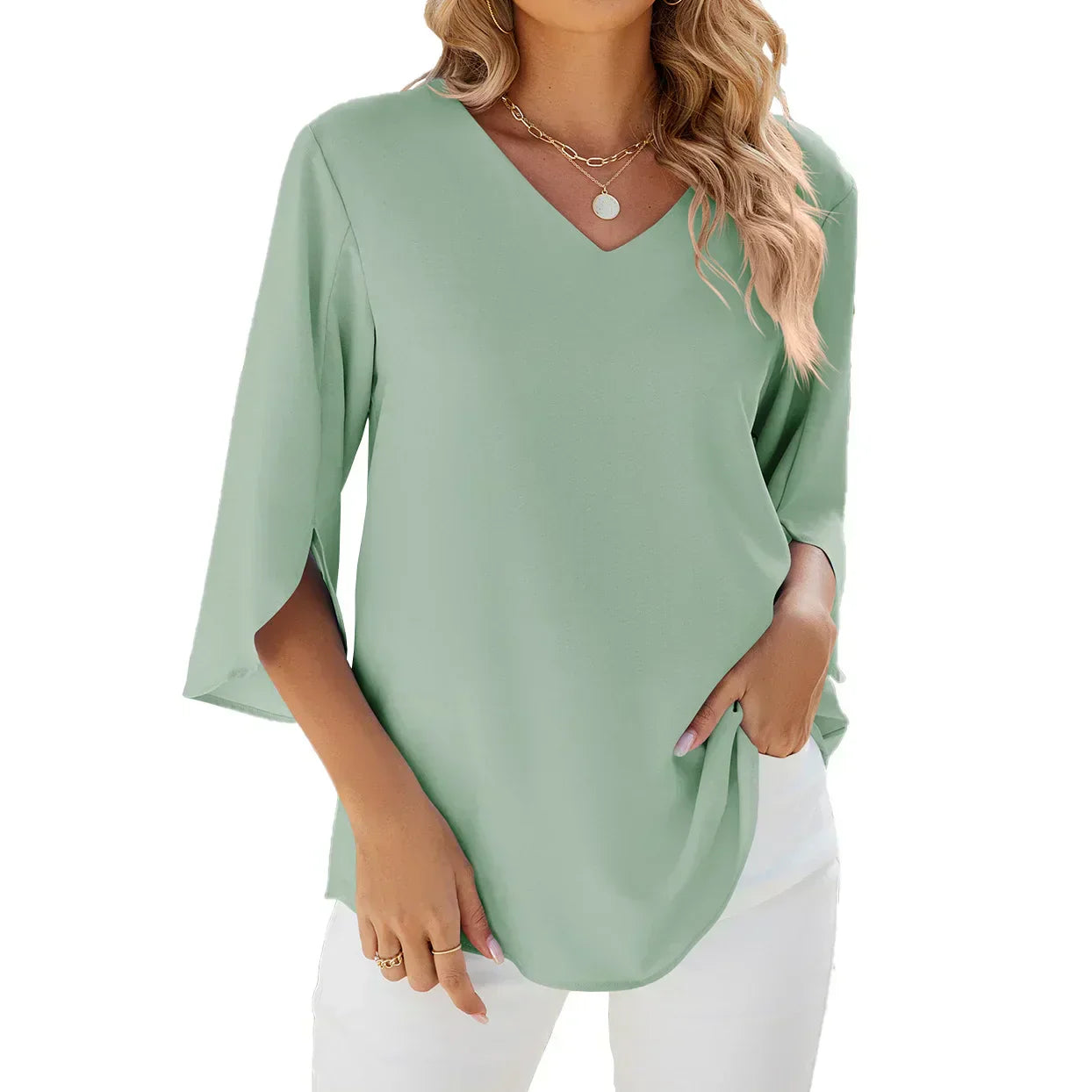Ava | Women's V-Neck Split-Sleeve Blouse