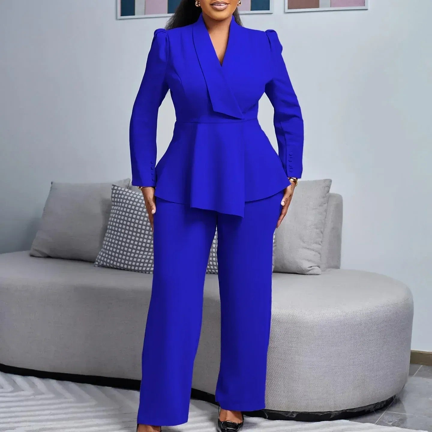 Natalie | Women's Peplum Blazer Wide Leg Pant Suit