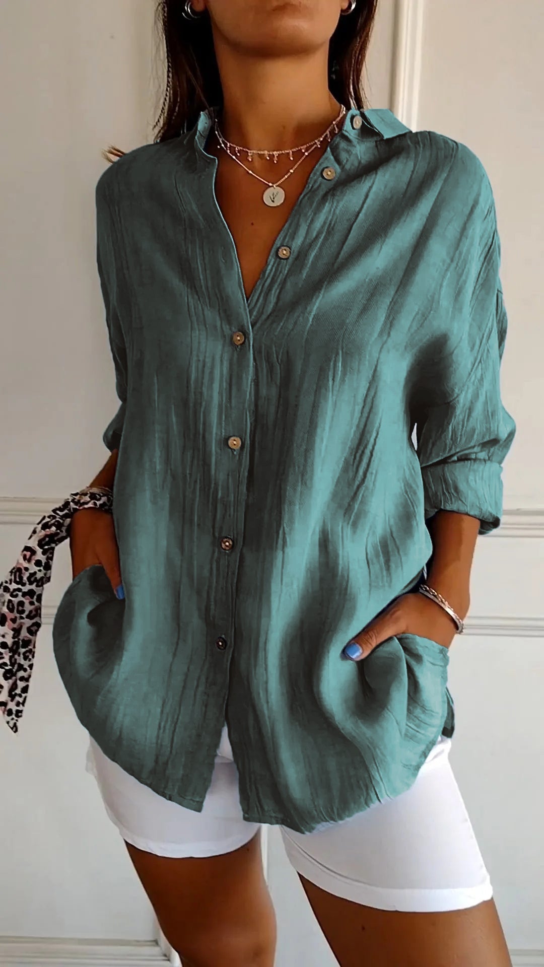 Livia | Women's Relaxed Button Front Long Sleeve Shirt