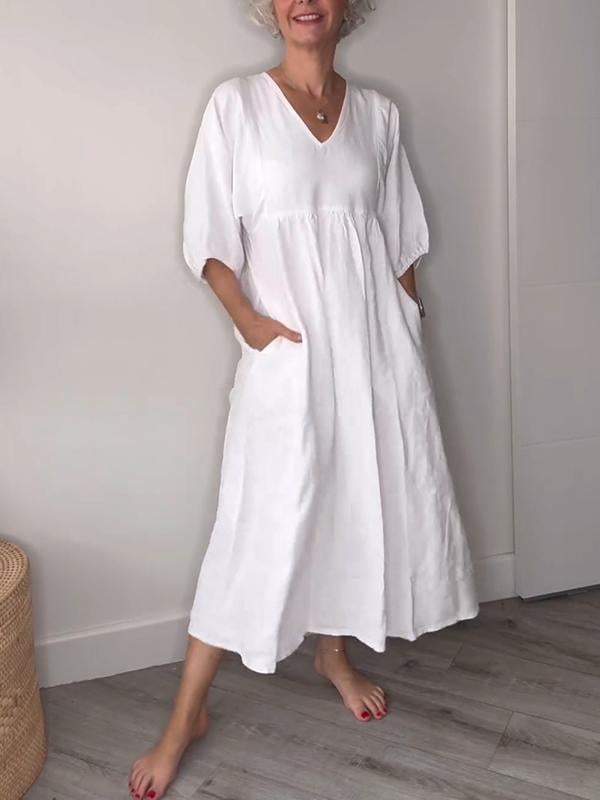 Lydia | Women's Casual V Neck Pocket Midi Dress
