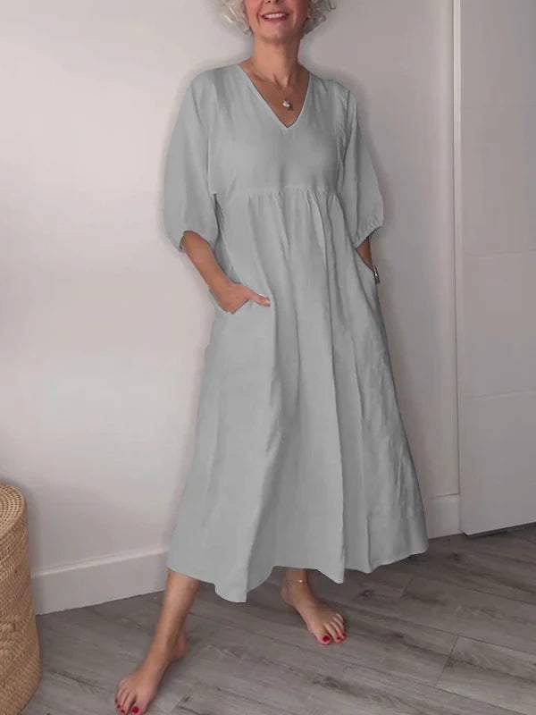 Lydia | Women's Casual V Neck Pocket Midi Dress
