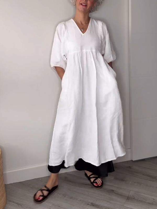 Lydia | Women's Casual V Neck Pocket Midi Dress