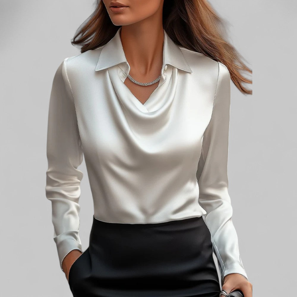 Clara | Women's Cowl Neck Satin Pullover Blouse