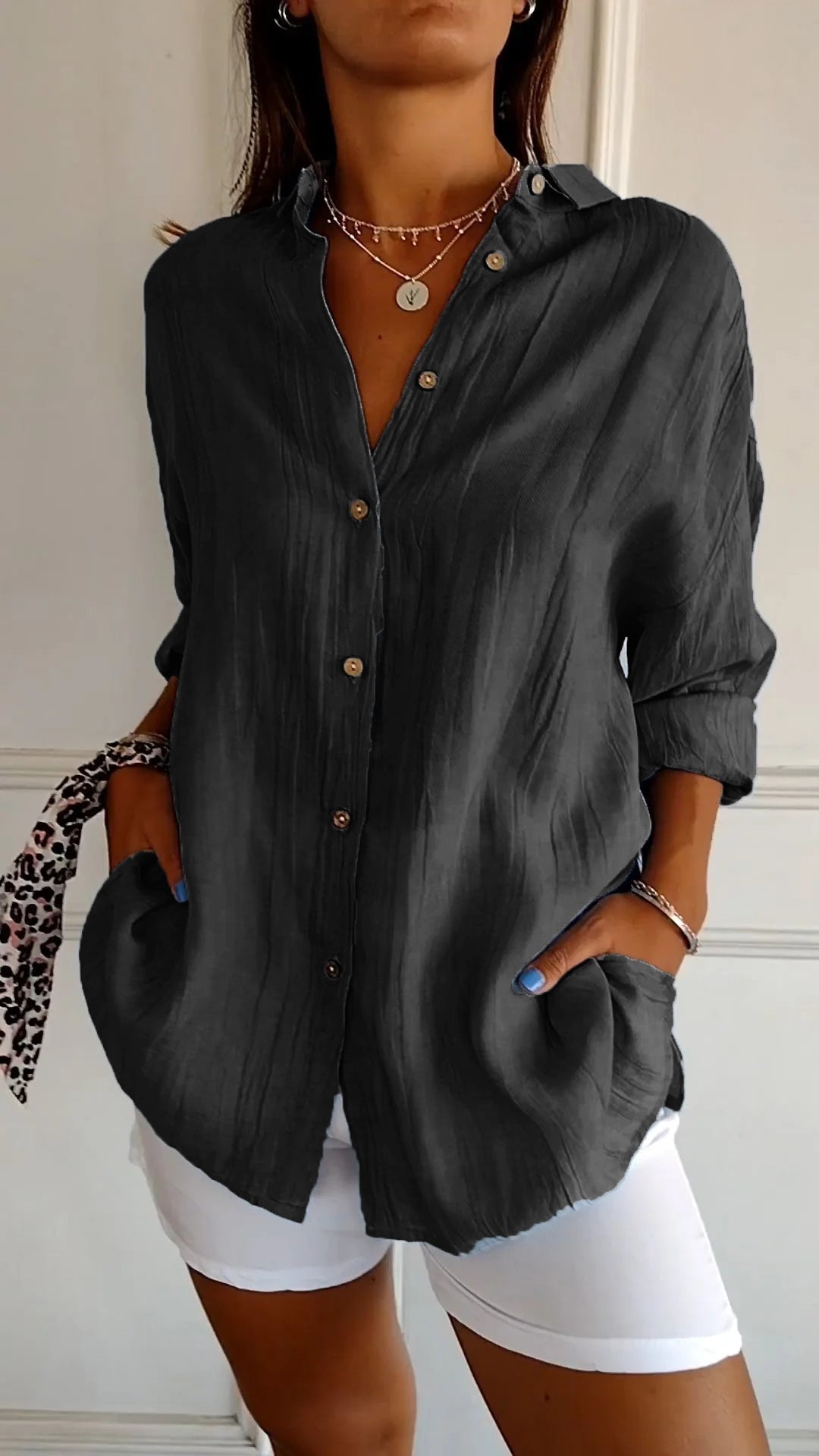 Livia | Women's Relaxed Button Front Long Sleeve Shirt