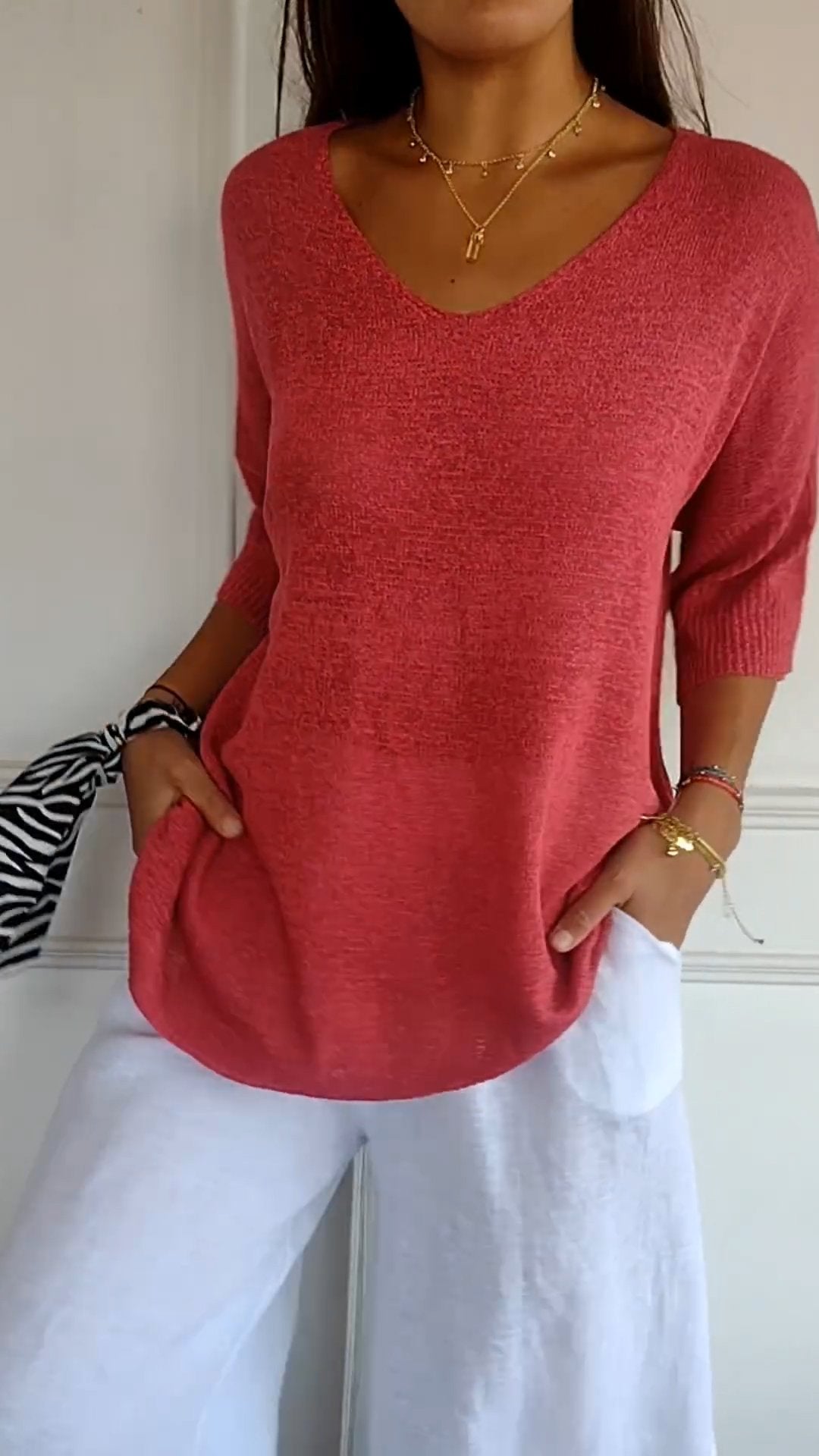Nora | Women's V-Neck 3/4 Sleeve Knit Top