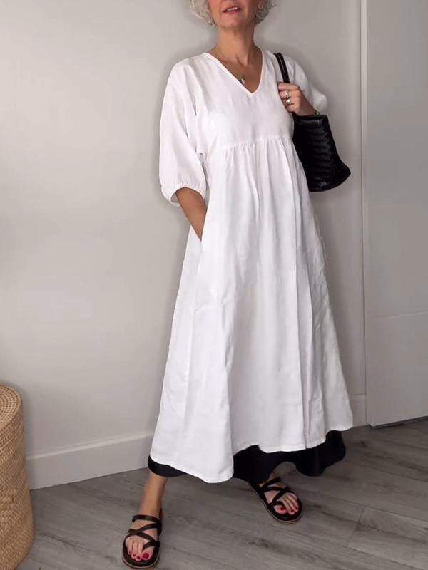 Lydia | Women's Casual V Neck Pocket Midi Dress