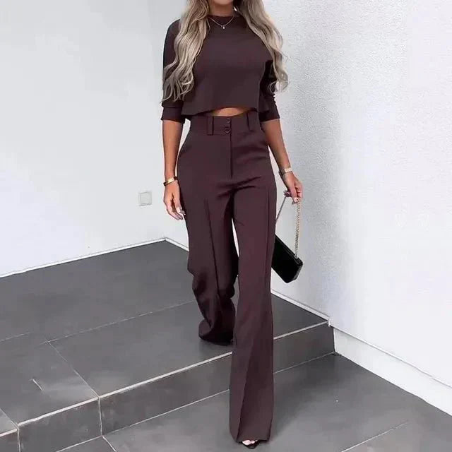 Valeria | Women's Cropped Top Wide Leg Pant Set