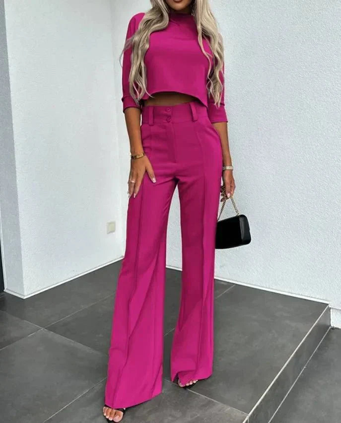 Valeria | Women's Cropped Top Wide Leg Pant Set