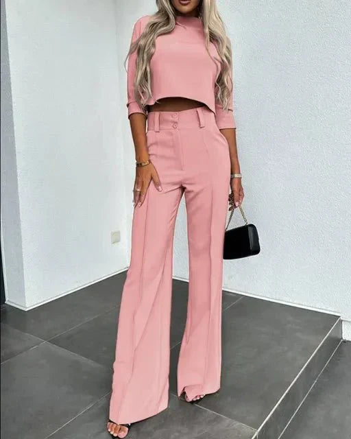 Valeria | Women's Cropped Top Wide Leg Pant Set