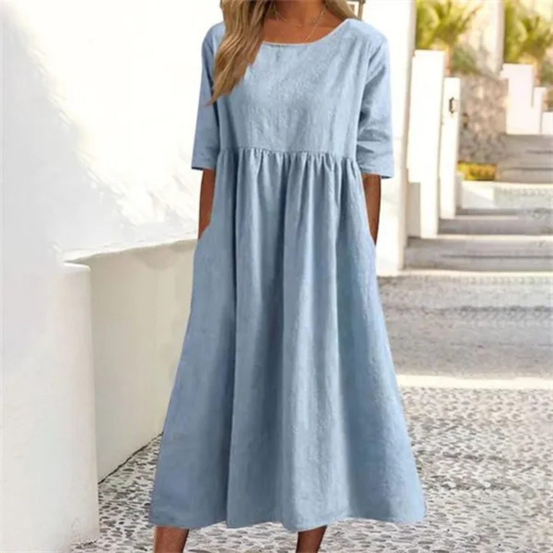 Aria | Women's Round Neck A-Line Midi Dress