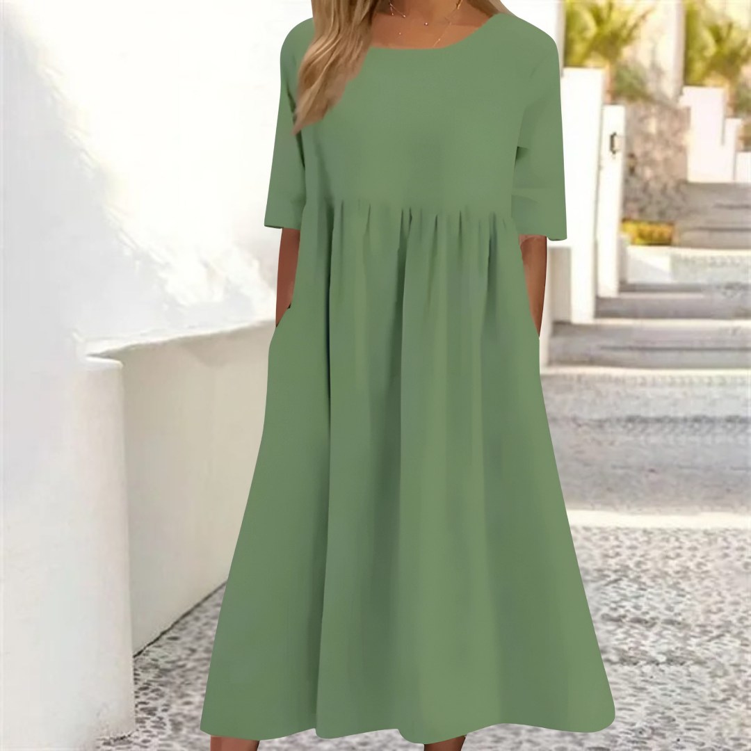 Aria | Women's Round Neck A-Line Midi Dress