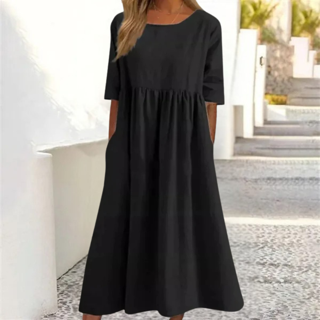 Aria | Women's Round Neck A-Line Midi Dress