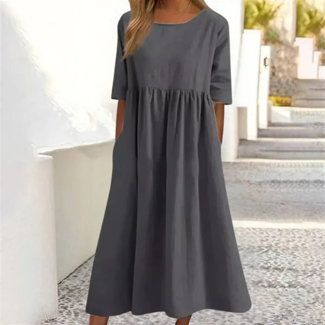 Aria | Women's Round Neck A-Line Midi Dress