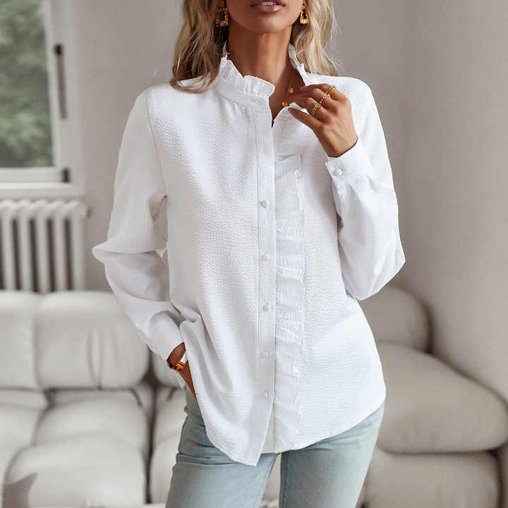 Isla | Women's Ruffle Trim Striped Blouse